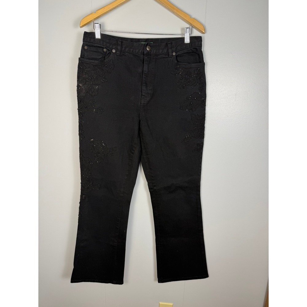 Lauren Ralph Lauren Victorian Boot Cut Jeans Women 12 Black Boho Embroidred